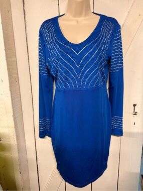 SHEIN Royal Blue Long Sleeve Rhinestone Dress